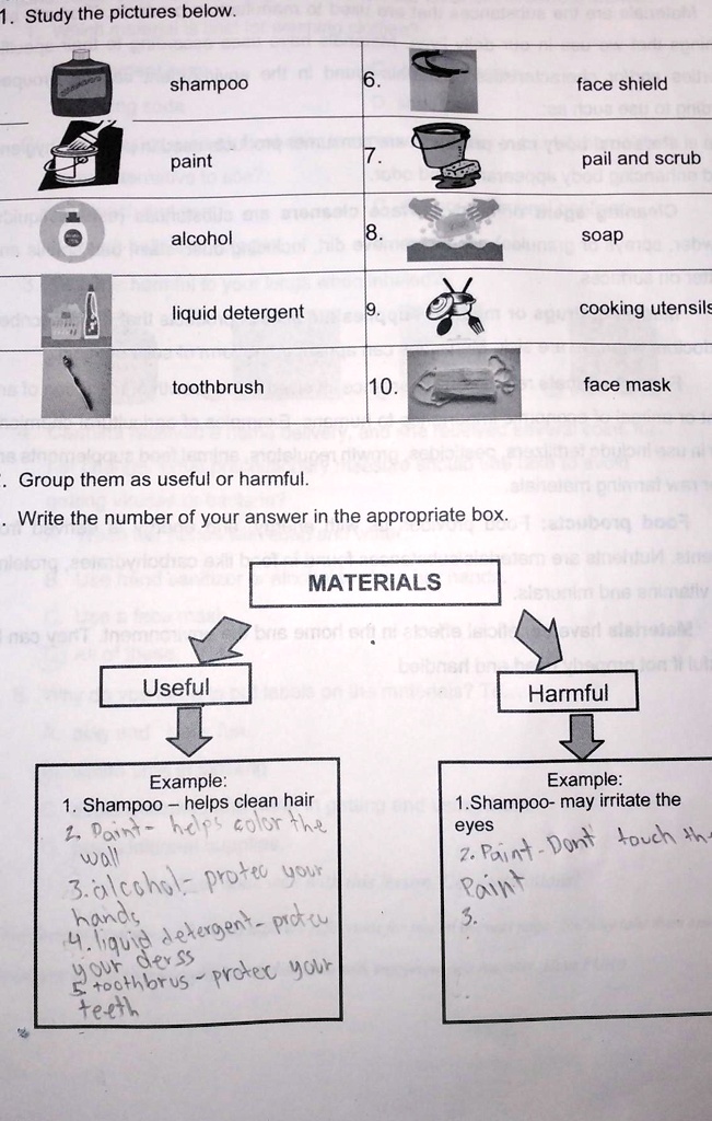 Group them as useful or harmful. Write the number of your answer in the