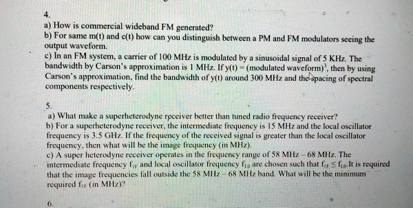 4. a) How is commercial wideband FM generated? b) For same m(t) and c(t ...