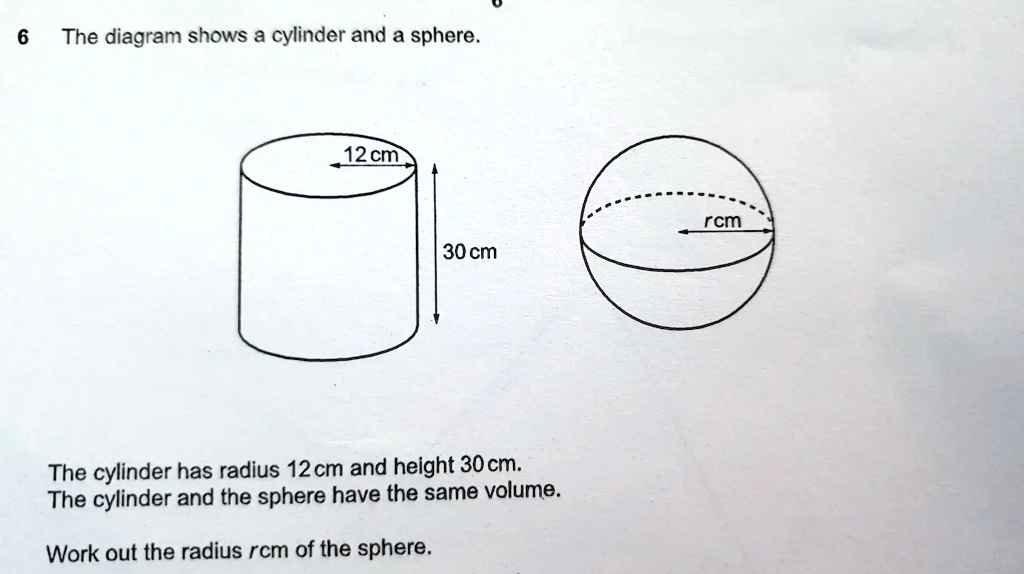 SOLVED: The diagram shows a cylinder and a sphere 12cm rcm 30cm The ...