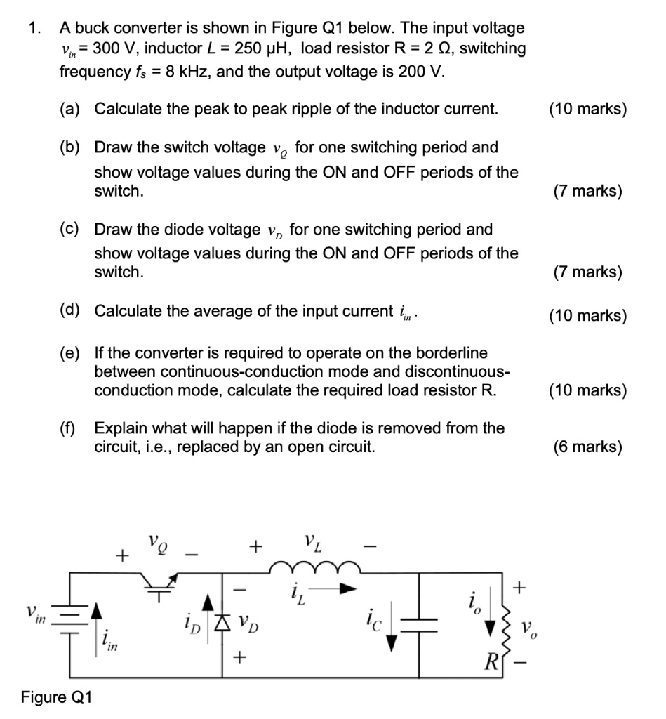 SOLVED: A buck converter is shown in Figure Q1 below. The input voltage ...