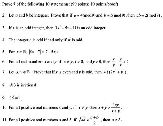 SOLVED: Prove Of The Following 40 Statements: (90 Points: I0 Points ...