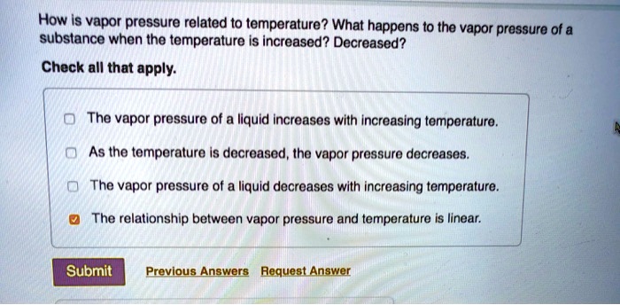SOLVED: How Is vapor pressure related to temperature? What happens to ...