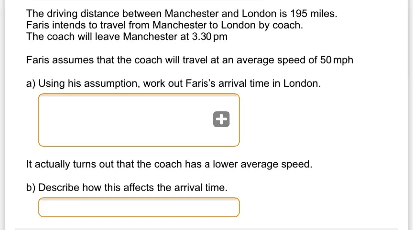 SOLVED The driving distance between Manchester and London is 195