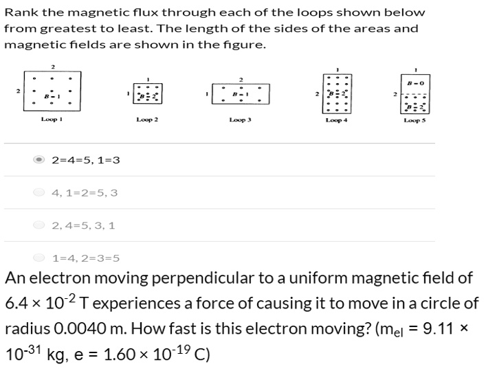 SOLVED: Rank the magnetic flux through each of the loops shown below ...