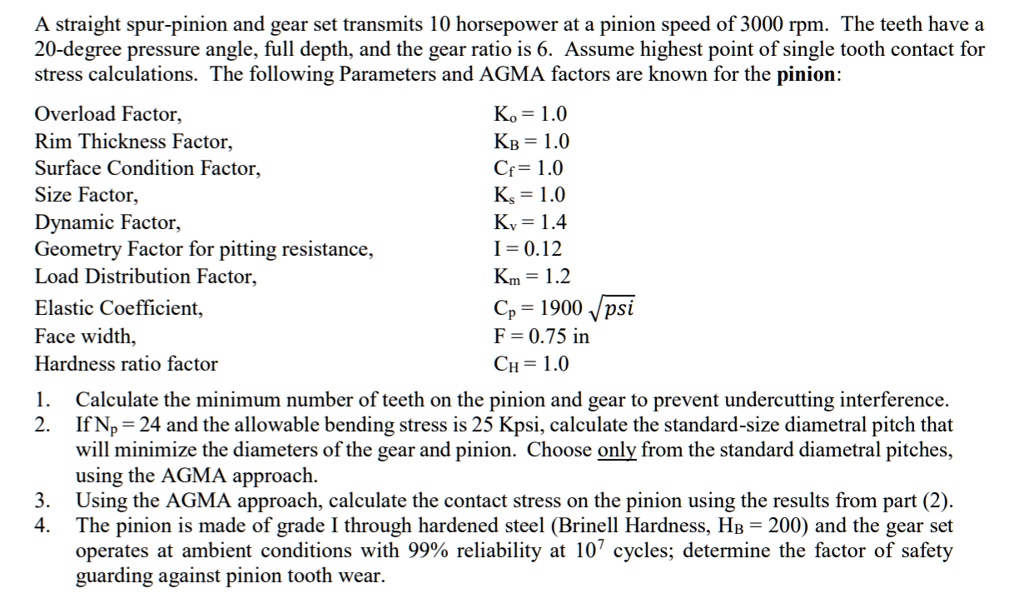 SOLVED A straight spurpinion and gear set transmits 10 horsepower at