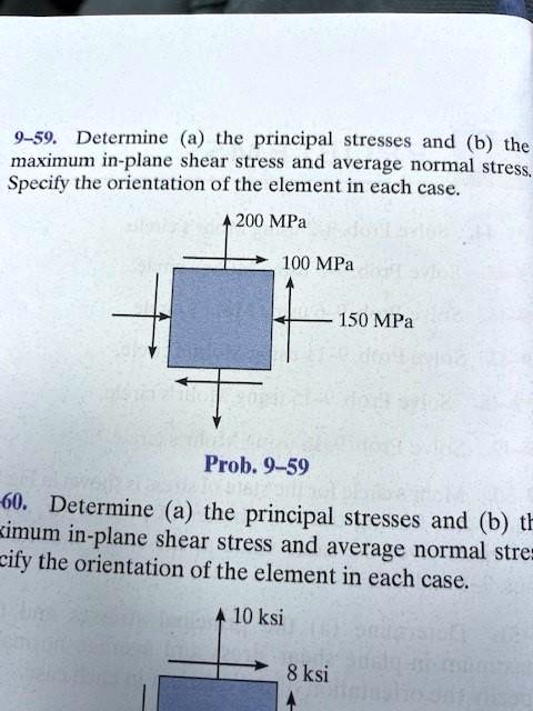 SOLVED: Use Mohr's circle to complete 9-59.Determine a the principal ...