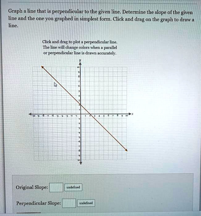 SOLVED: Graph a line that is perpendicular to the given line. Determine ...