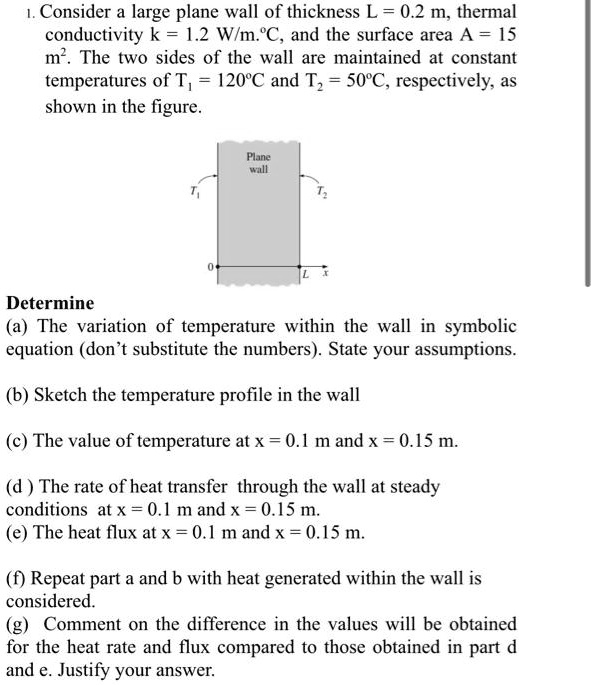 SOLVED Consider a large plane wall of thickness L = 0.2 m, thermal