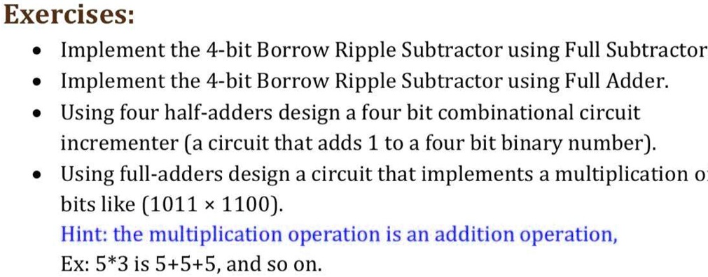 Solved: Implement The 4-bit Borrow Ripple Subtractor Using Full 