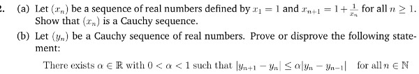 SOLVED: (a) Tet (, ) be sequence of real numbers defined by T1 and ...