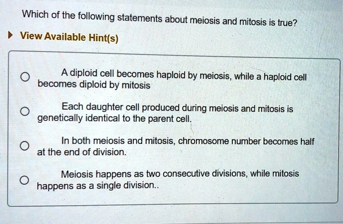 Which Of The Following Statements Regarding Cell Division Is False SOLVED: Which of the following statements about meiosis and mitosis is
