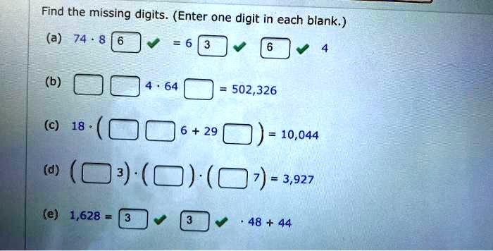Find The Missing Digits: (Enter One Digit In Each Blan… - Itprospt Find The Missing Digits: (Enter One Digit In Each Blan… - Itprospt