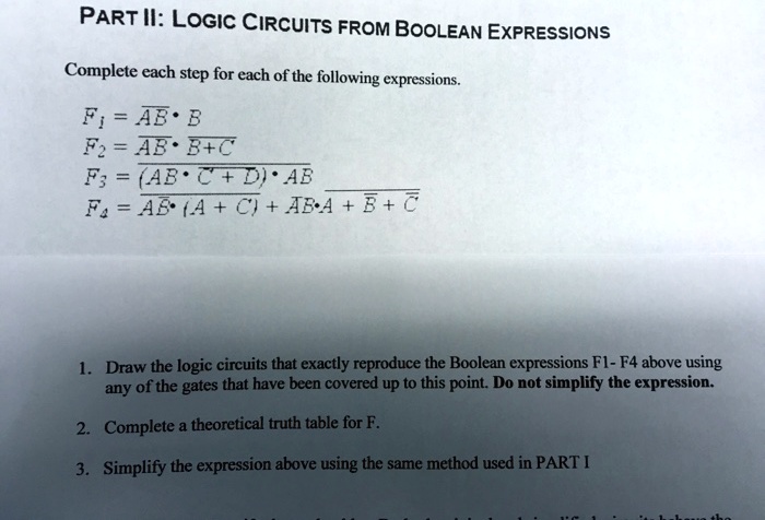 Solved Part Ii Logic Circuits From Boolean Expressions Complete Each