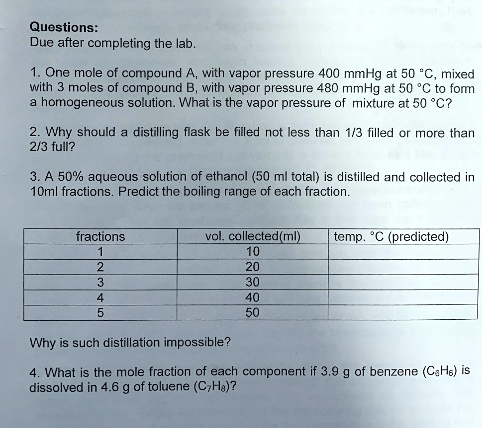 SOLVED 1. One mole of compound A, with vapor pressure 400 mmHg at 50 Â