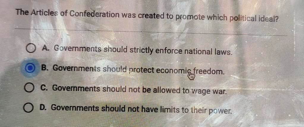 the articles of confederation was created to promote which political ideal