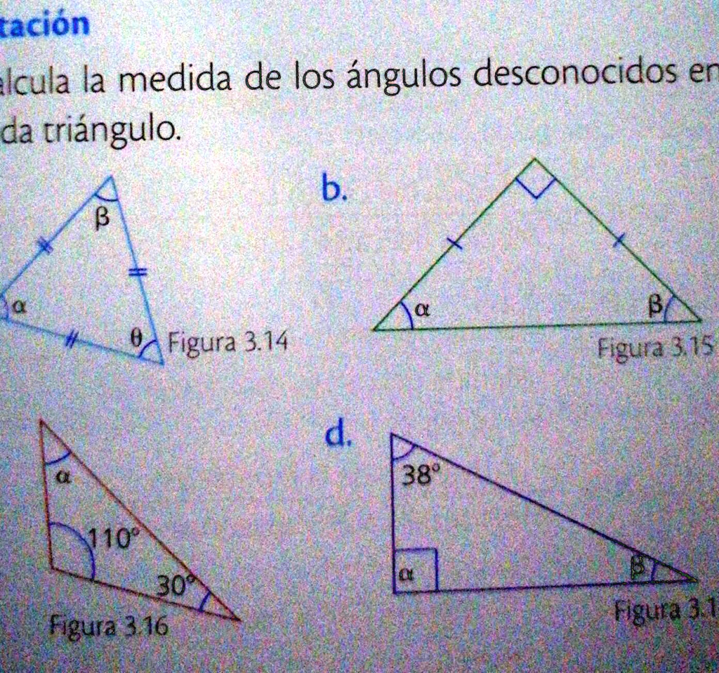 SOLVED: Calcula la medida de los ángulos desconocida en cada triángulo ...