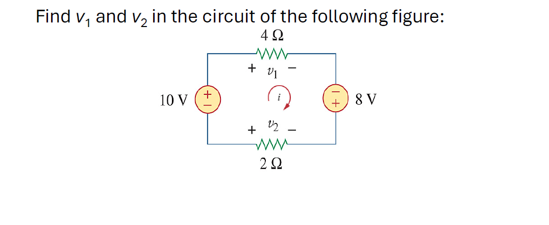 Find ( v1 ) and ( v2 ) in the circuit of the following figure: