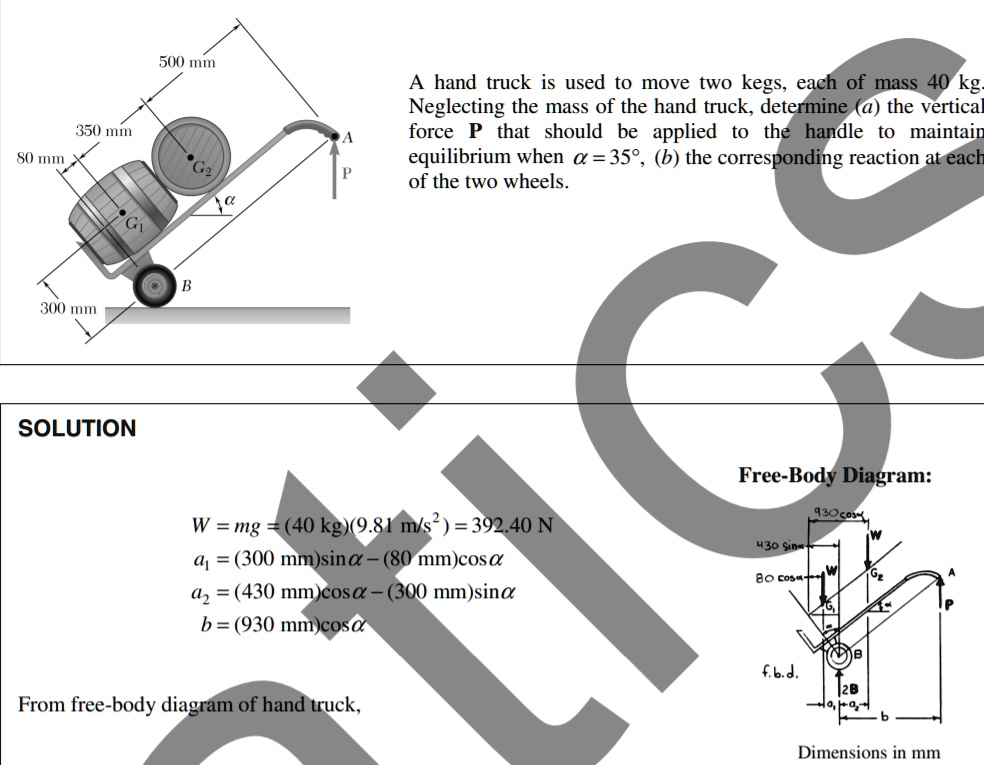 350 mm 80 mm 300 mm G? SOLUTION 500 mm B G? ? A P A hand truck is used ...