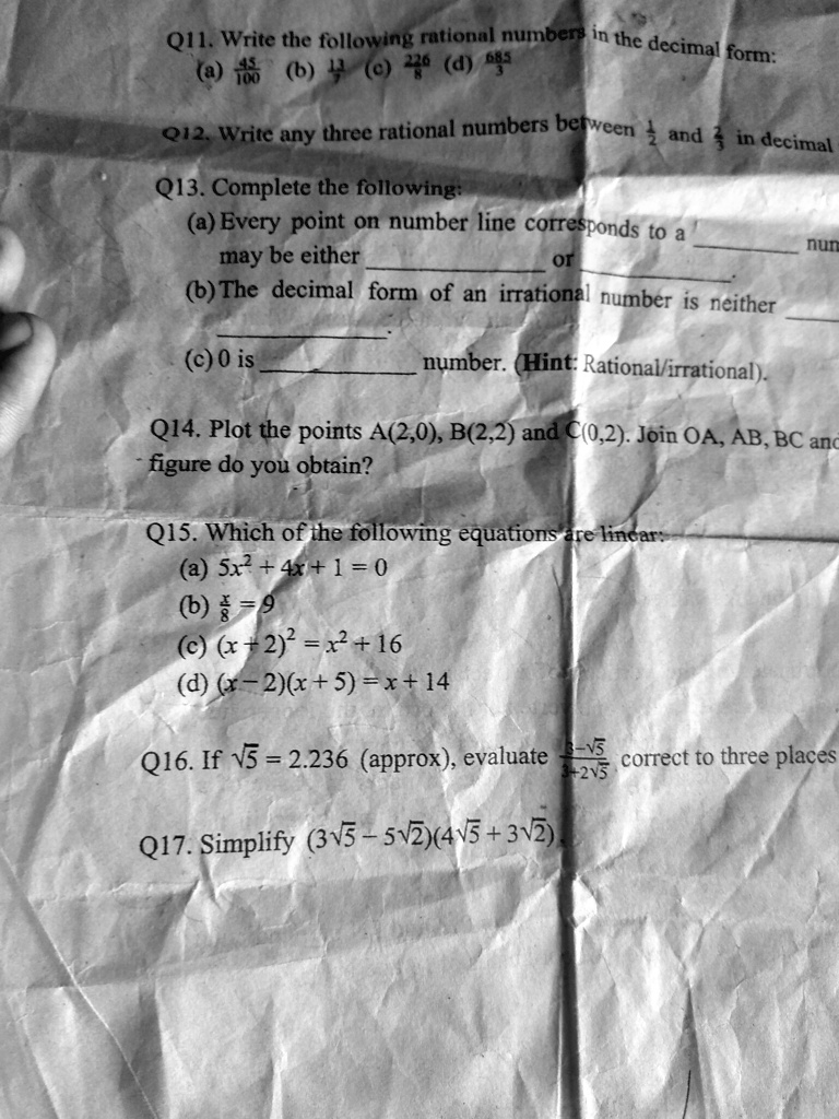 SOLVED: "which of these following equations are linear....... . .. . . .  ..... question - 15 QH1. Write the following rational numbers in the decimal  form: 10 (6) # ( % (