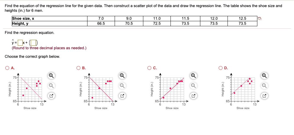 SOLVED: Find the equation of the regression line for the given data ...