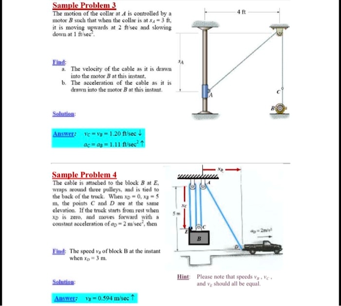 please write out matlab script also sample problem 3 the motion of the collar at a is controlled by a motor b such that when the collar is at s3 ft it is moving upwards at 2 ftsec and slowin 42924