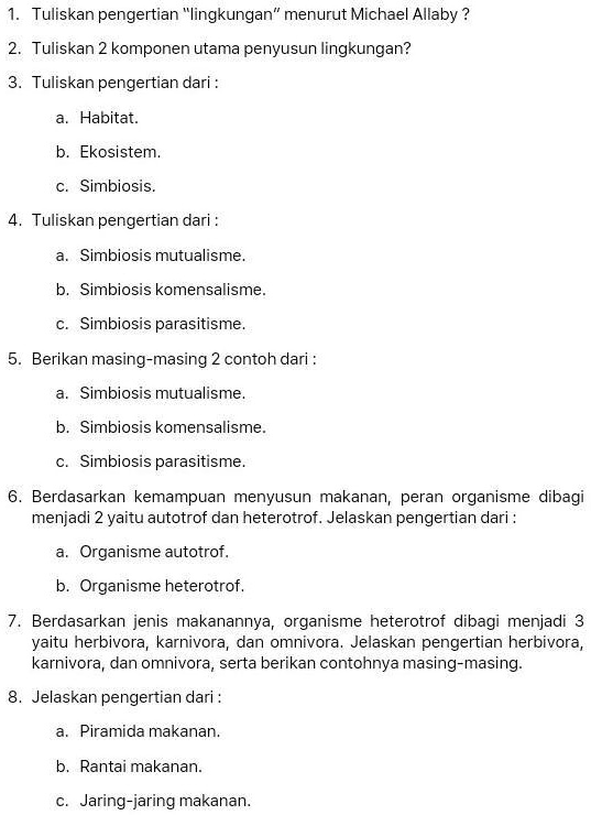 noteno ngasalno hanya ngincar poinno copasjawaban dengan penjelasanpoinnya gededah itu aja good luck tuliskan pengertian lingkungan menurut michael allaby tuliskan 2 komponen utama penyusun  40431