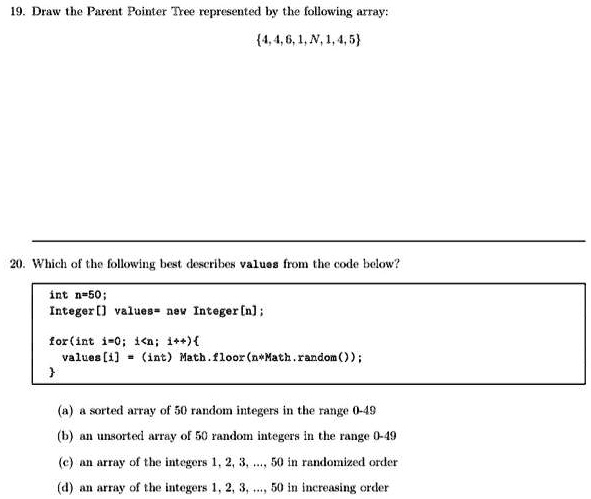 SOLVED: Data Structure 19. Draw the Parent Pointer Tree represented by ...