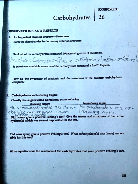 SOLVEDEXPERIMENT 26 Carbohydrates OBSERVATIONS AND RESULTS An