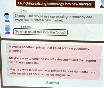 launching existing technology into new markets chris exactly this would use our existing technology and expertise to enter a new market lakshmi so what could this look like for us maybe a ha 50846