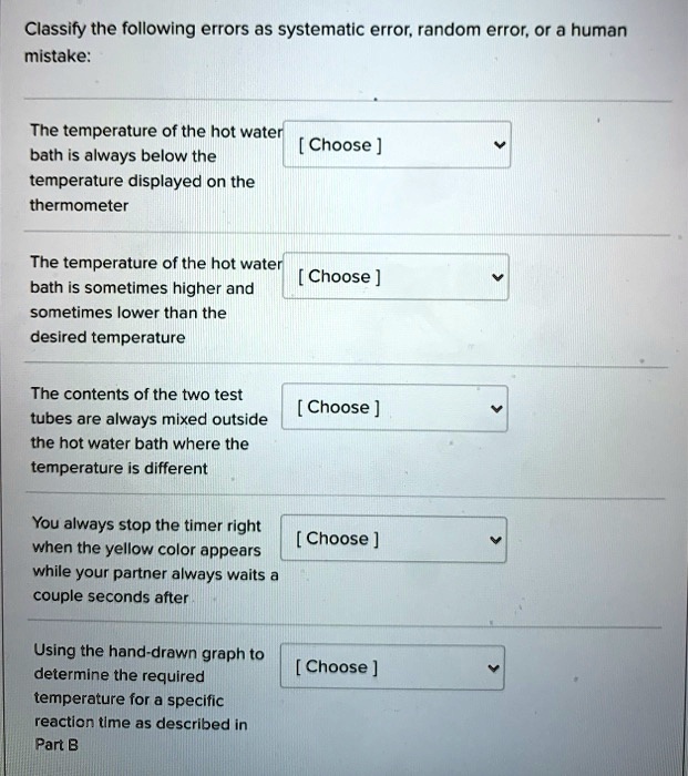 SOLVED Classify the following errors as systematic error, random error, or a human mistake The
