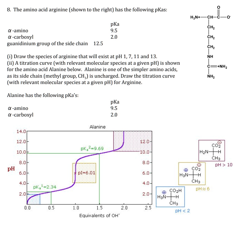 SOLVED: 8 The amino acid arginine (shown to the right) has the ...