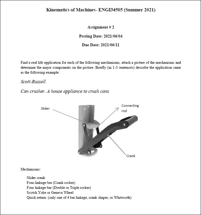 SOLVED Kinematics of MachinesENGI34505(Summer2021 Assignment 2