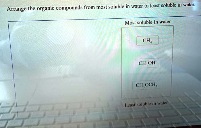Choose The Compound That Is The Most Soluble In Water SOLVED: Arrange the organic compounds from most soluble in water to