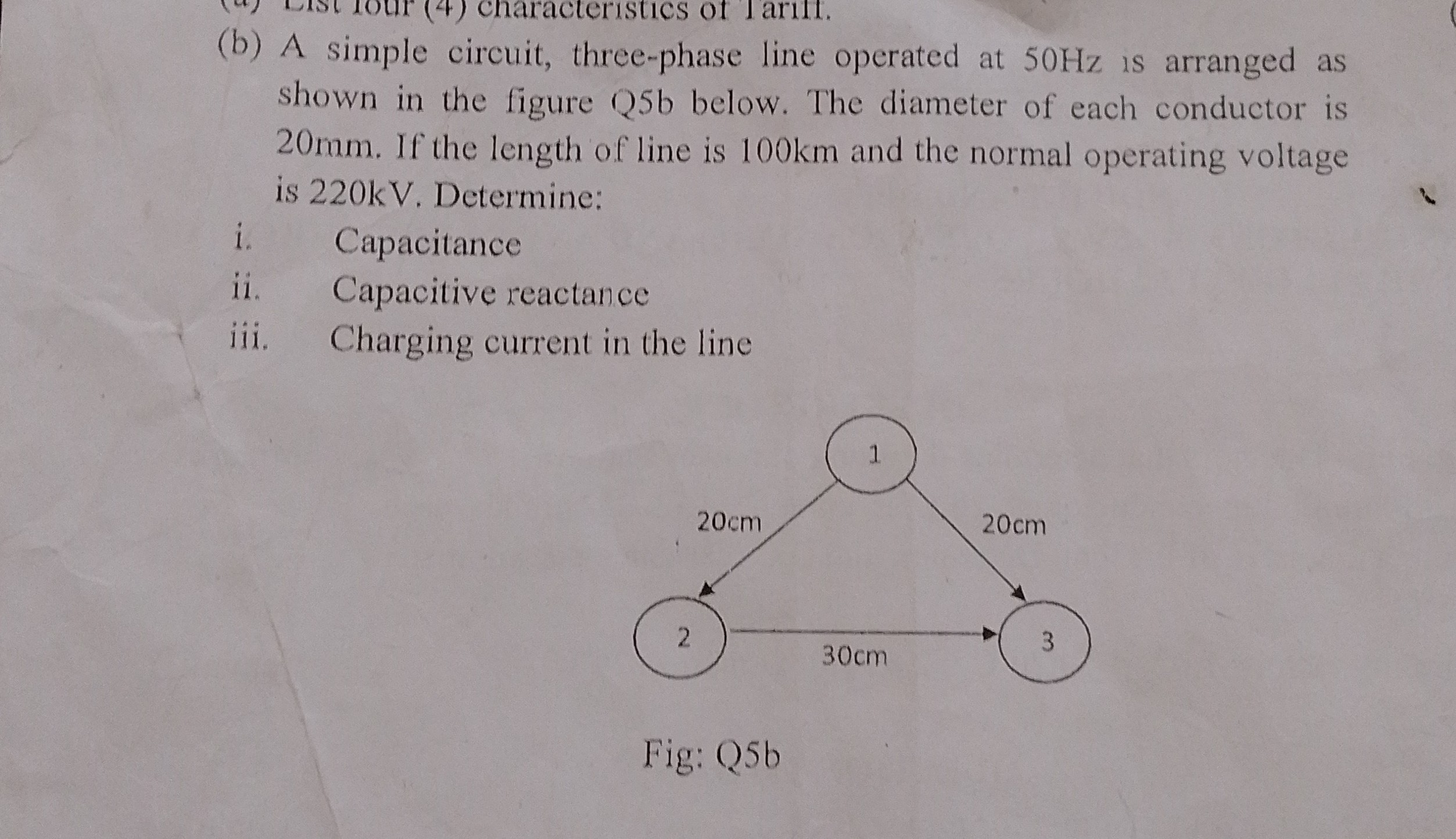 (b) A simple circuit, three-phase line operated at 50 Hz is arranged as ...