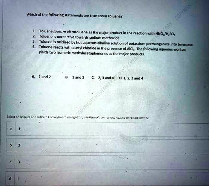 SOLVED: Which at the following statements are true about toluene ...