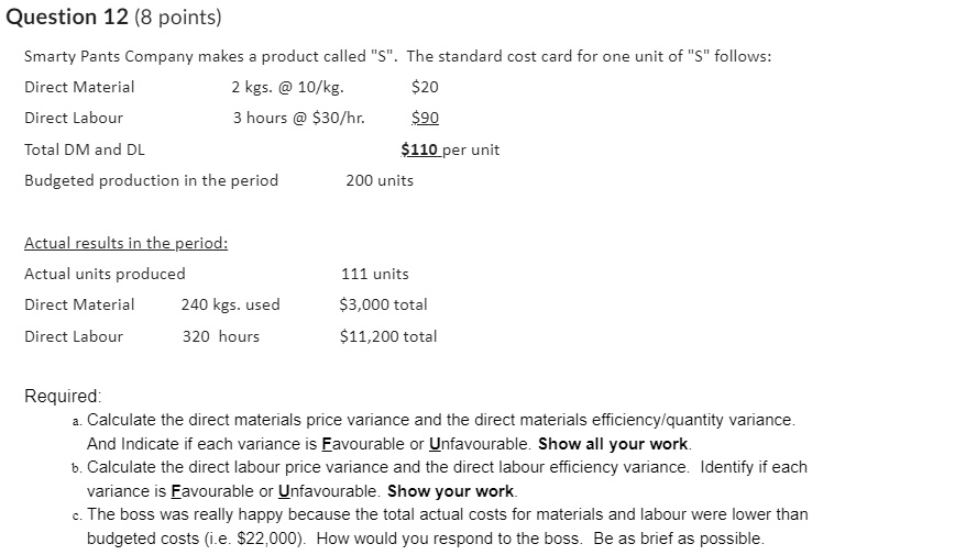 SOLVED a. Calculate the direct materials price variance and the direct