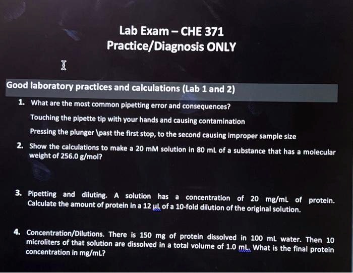 SOLVED Lab ExamCHE371 Practice/Diagnosis ONLY Good laboratory