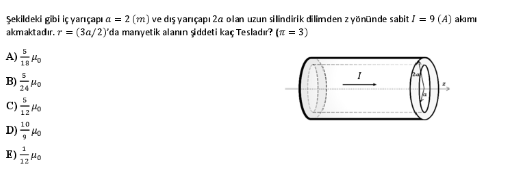 SOLVED: ?ekildeki Gibi Iç Yar?çap? A=2(m) Ve D?? Yar?çap? 2 A Olan Uzun ...