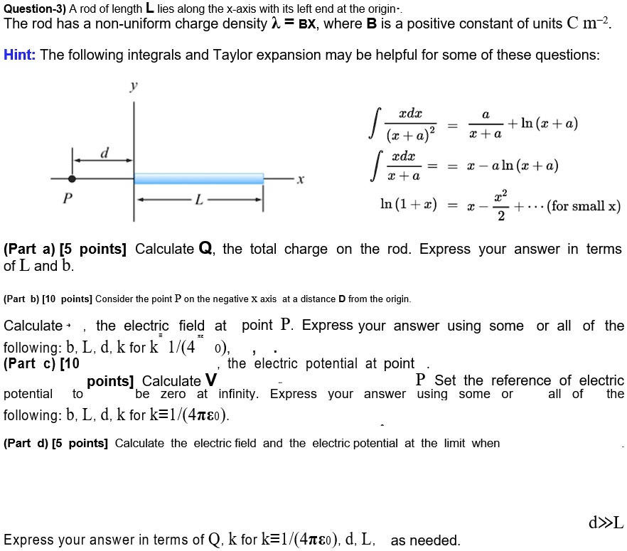 SOLVED: Question-3) A Rod Of Length L Lies Along The X-axis With Its ...