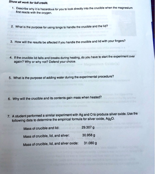SOLVED Show. all work for full credit Describe why it is hazardous for
