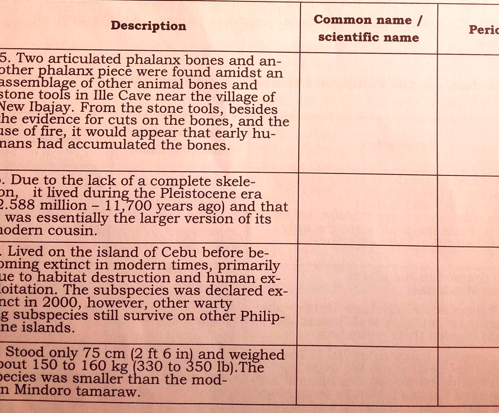 SOLVED: Extinct animals in the Philippines - Common name / Scientific