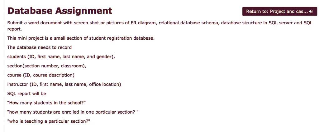 Database Assignment Return to: Project and cas...) Submit a word ...