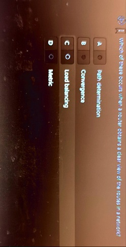 which of these occurs when a router obtains a clear view of the routes in a network a path determination b convergence c load balancing d metric 22184