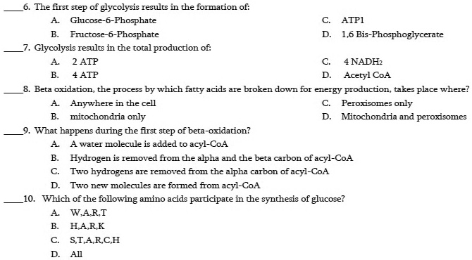 SOLVED: The first step of glycolysis results in the formation of ...