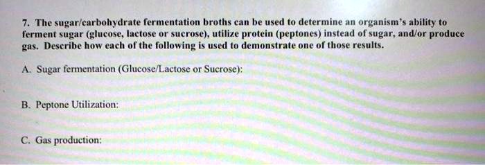 SOLVED: The sugar/carbohydrate fermentation broths can be used to ...