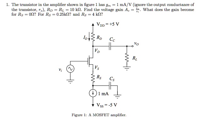 1. The transistor in the amplifier shown in figure 1 has gm = 1 mA/V ...
