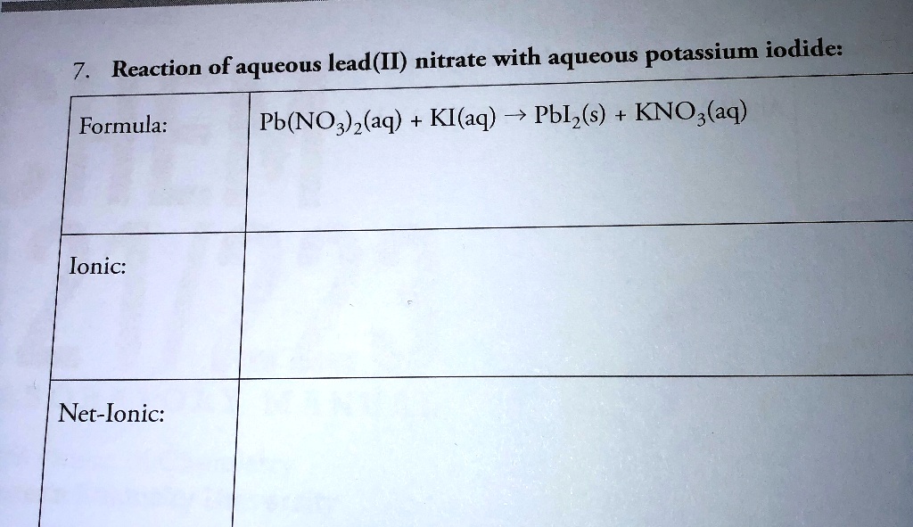 SOLVED Reaction of aqueous lead(II) nitrate with aqueous potassium