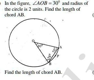 b) In the figure, angle AOB = 30Â° and the radius of the circle is 2 ...