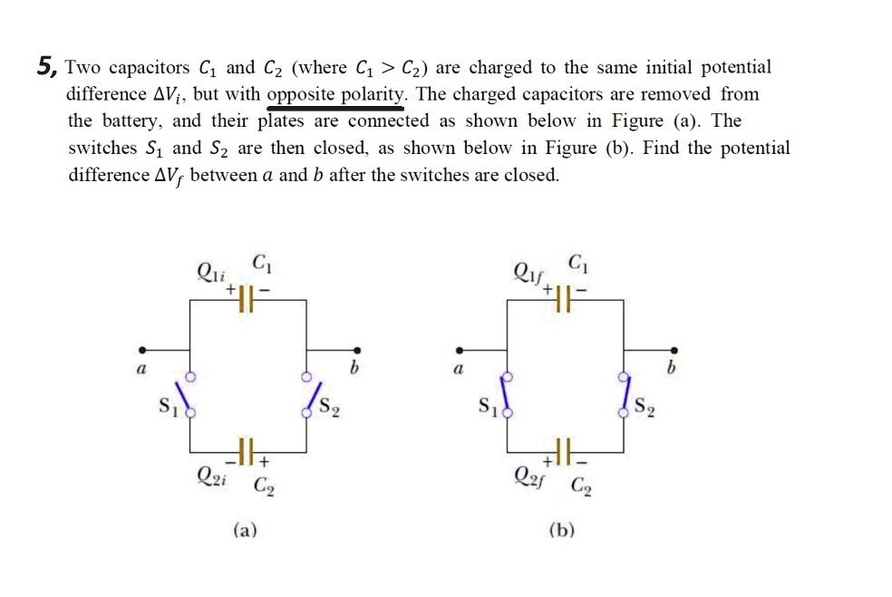SOLVED Two capacitors C1 and C2 (where C1 > C2) are charged to the same initial potential