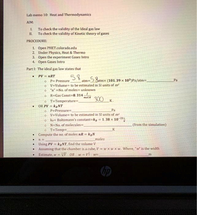 SOLVED Lab Memo 10 Heat and Thermodynamics AIM To check the validity